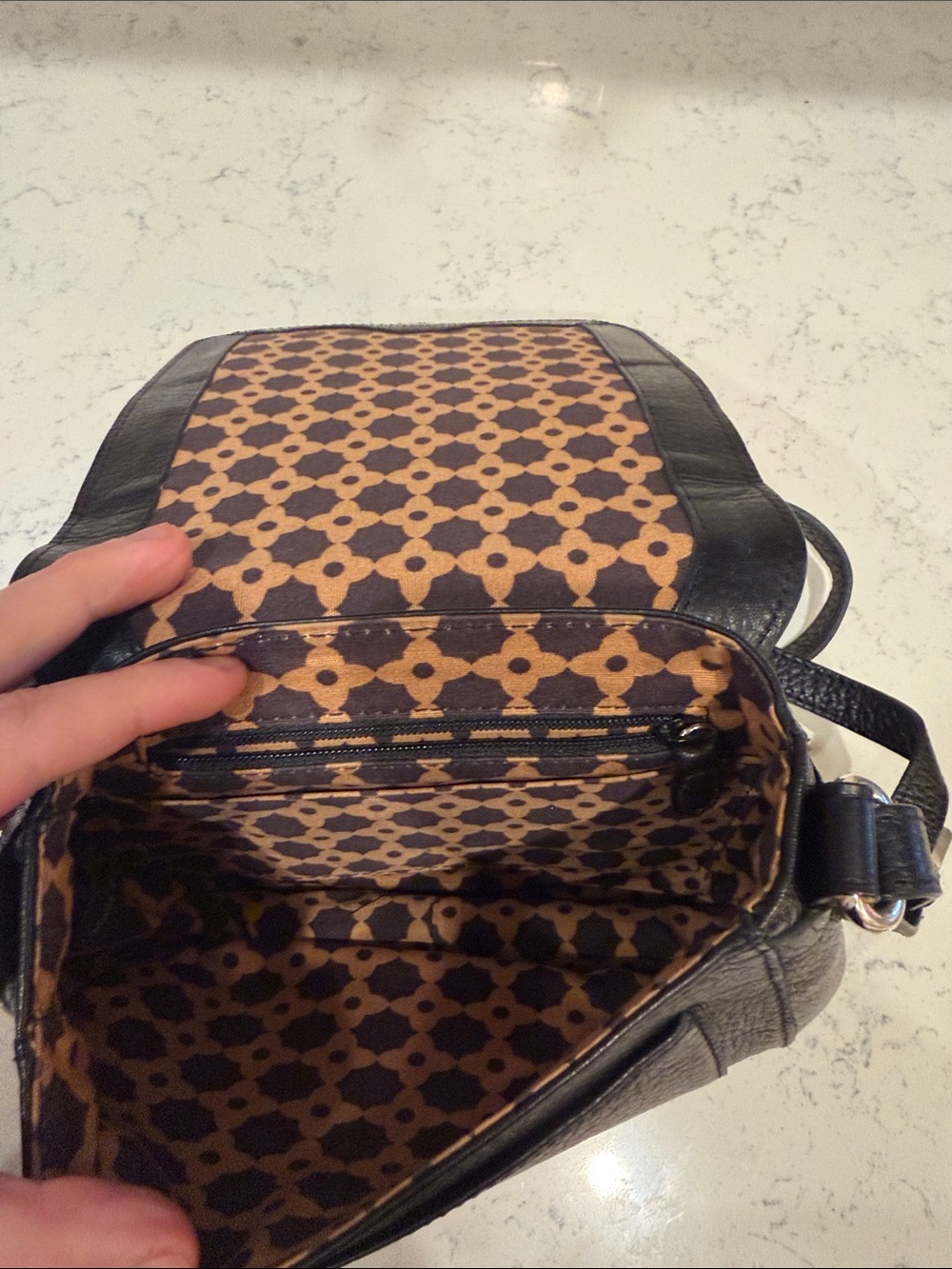 Vintage 90s Brighton Brown and Black Leather Crossbody with Brown Croc-Embossed - Picture 7 of 12